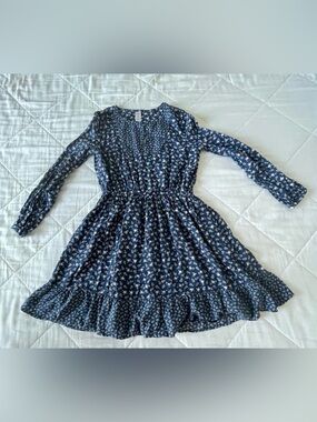 Carter's KID dress, size 14, Navy Blue Floral Long-Sleeve Ruffle Dress.